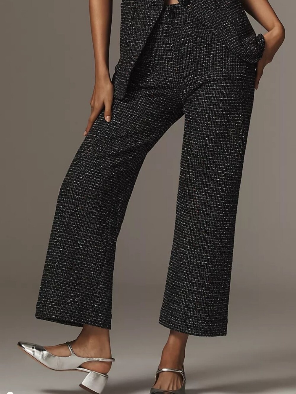 Maeve Black Tweed Cropped Wide-Leg Pants